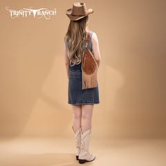 Trinity Ranch Floral Tooled Fringe Sling Bag