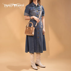 Trinity Ranch Western Floral Tooled Mini Tote Bag