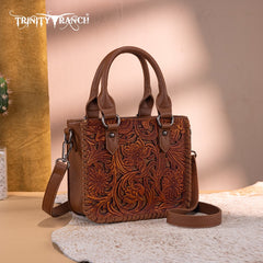 Trinity Ranch Western Floral Tooled Mini Tote Bag