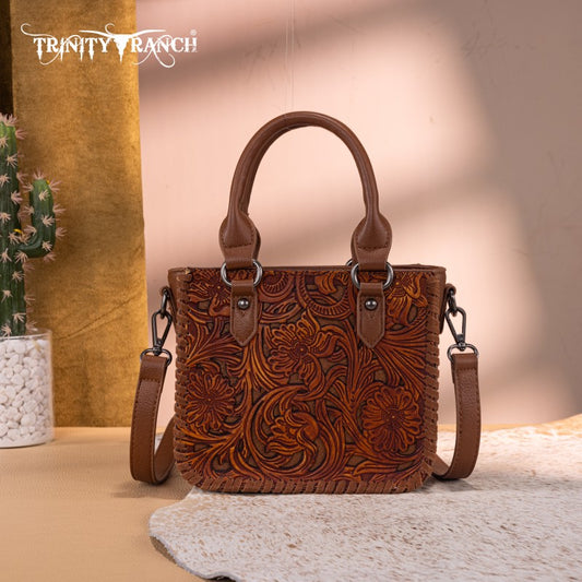 Trinity Ranch Western Floral Tooled Mini Tote Bag