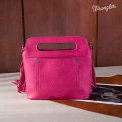 WG110-2022  Wrangler Top Handle Embroidered Fringe Mini Tote/Crossbody -Hot Pink
