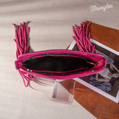 WG110-2022  Wrangler Top Handle Embroidered Fringe Mini Tote/Crossbody -Hot Pink