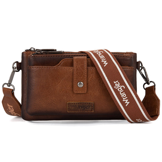 WG120-209  Wrangler Dual Zipper Compartment Crossbody Bag - Brown