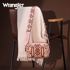 Wrangler Southwestern Pattern Dual Sided Print Crossbody Purse With Wallet Compartment