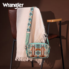 Wrangler Southwestern Pattern Dual Sided Print Crossbody Purse With Wallet Compartment