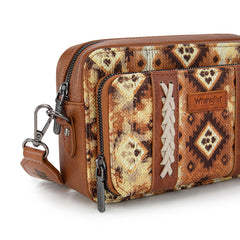 Wrangler Southwestern Pattern Dual Sided Print Crossbody Purse With Wallet Compartment
