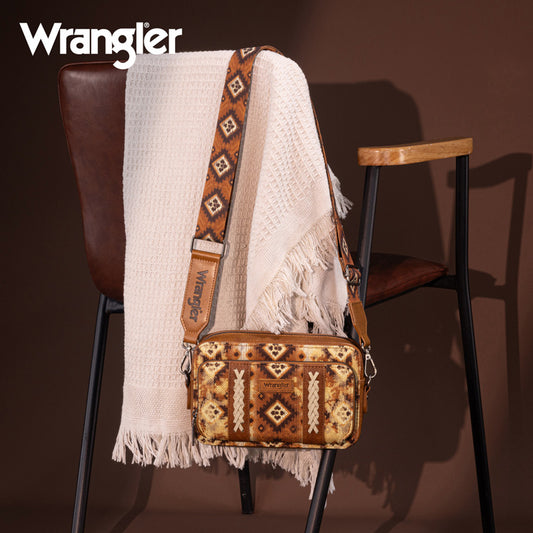 Wrangler Southwestern Pattern Dual Sided Print Crossbody Purse With Wallet Compartment