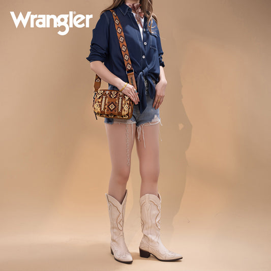 Wrangler Southwestern Pattern Dual Sided Print Crossbody Purse With Wallet Compartment