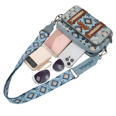 Wrangler Southwestern Pattern Dual Sided Print Crossbody Purse With Wallet Compartment