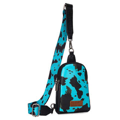 WG133-210  Wrangler Cow  Print Crossbody Sling Chest Bag  - TURQUOIES