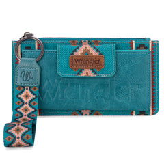 WG139-W013 Wrangler Aztec Print Bi-Fold Wallet Wristlet -Dark Turquoise
