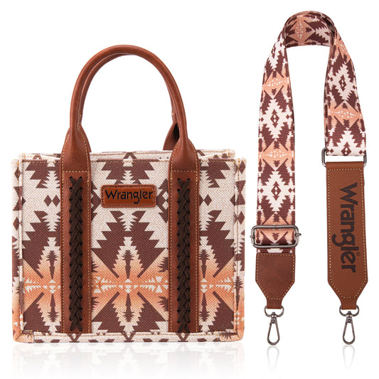 Wrangler Aztec Southwestern Pattern Dual Sided Print Canvas Tote/Crossbody Bag Collection - Cowgirl Wear