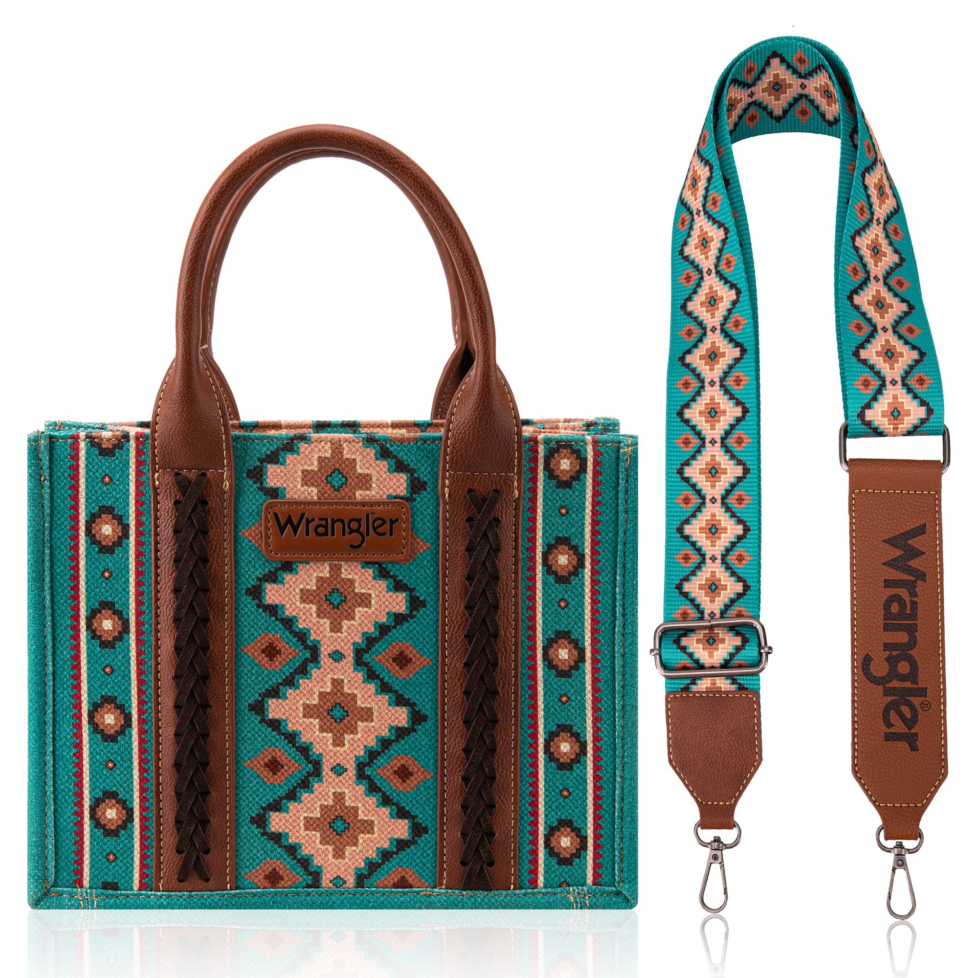 Wrangler Aztec Southwestern Pattern Dual Sided Print Canvas Tote/Crossbody Bag Collection - Cowgirl Wear