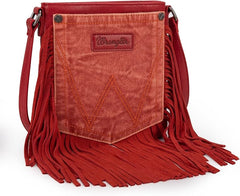 Wrangler Leather Fringe Jean Denim Pocket Crossbody - Cowgirl Wear