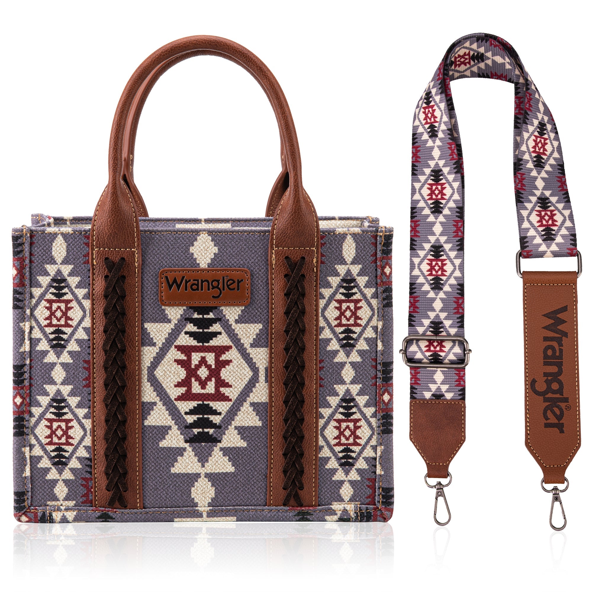 Wrangler Aztec Southwestern Pattern Dual Sided Print Canvas Tote/Crossbody Bag Collection - Cowgirl Wear