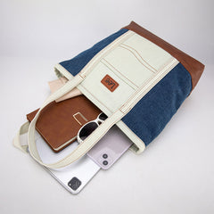 Lee Denim Canvas Leather Blend Tote Bag