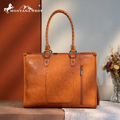 Montana West Fringe Tooled Carry Tote Set