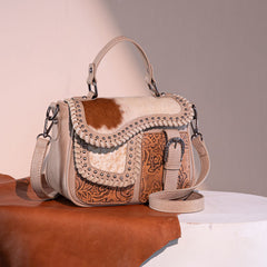 Trinity Ranch Hair-On Cowhide Saddle Shape Crossbody Satchel