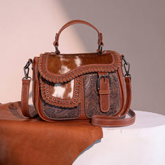Trinity Ranch Hair-On Cowhide Saddle Shape Crossbody Satchel