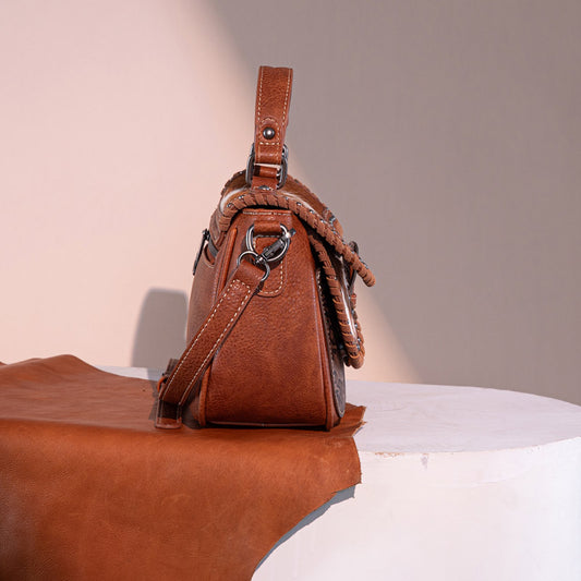 Trinity Ranch Hair-On Cowhide Saddle Shape Crossbody Satchel