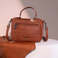 Trinity Ranch Hair-On Cowhide Saddle Shape Crossbody Satchel