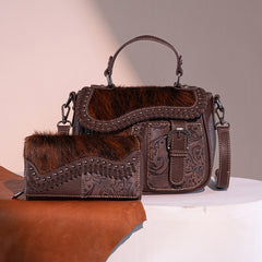 Trinity Ranch Hair-On Cowhide Saddle Shape Crossbody Satchel