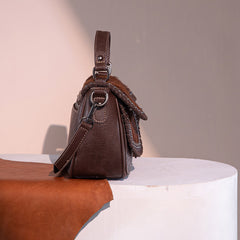 Trinity Ranch Hair-On Cowhide Saddle Shape Crossbody Satchel
