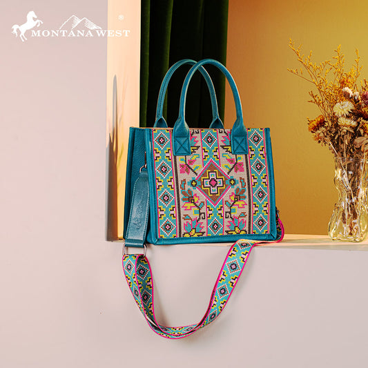 Montana West Pattern Embroidered Canvas Tote Bag