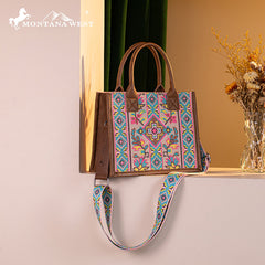 Montana West Pattern Embroidered Canvas Tote Bag