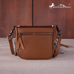 Montana West Genuine Leather Tooled Collection Fringe Crossbody