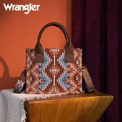 Wrangler Aztec Embroidered Whipstitch Canvas Mini Tote Bag