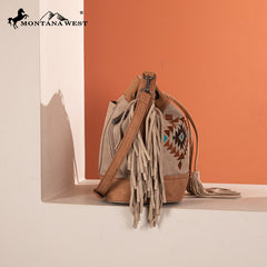 Montana West Aztec Fringe Bucket Bag