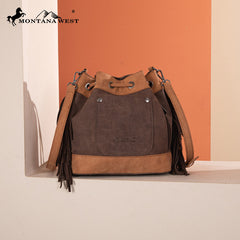 Montana West Aztec Fringe Bucket Bag