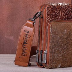 Trinity Ranch Genuine Hair-On Cowhide /Tooled  Collection Phone Purse with Coin Pouch