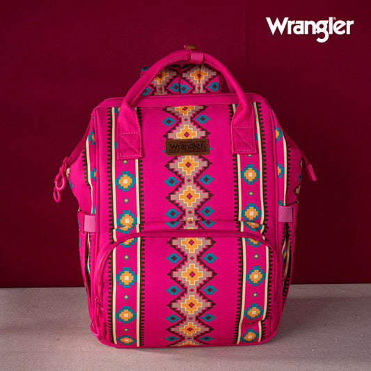 2024 New Wrangler Aztec Southwestern Pattern Dual Sided Print Multi-function Backpack-Hot Pink