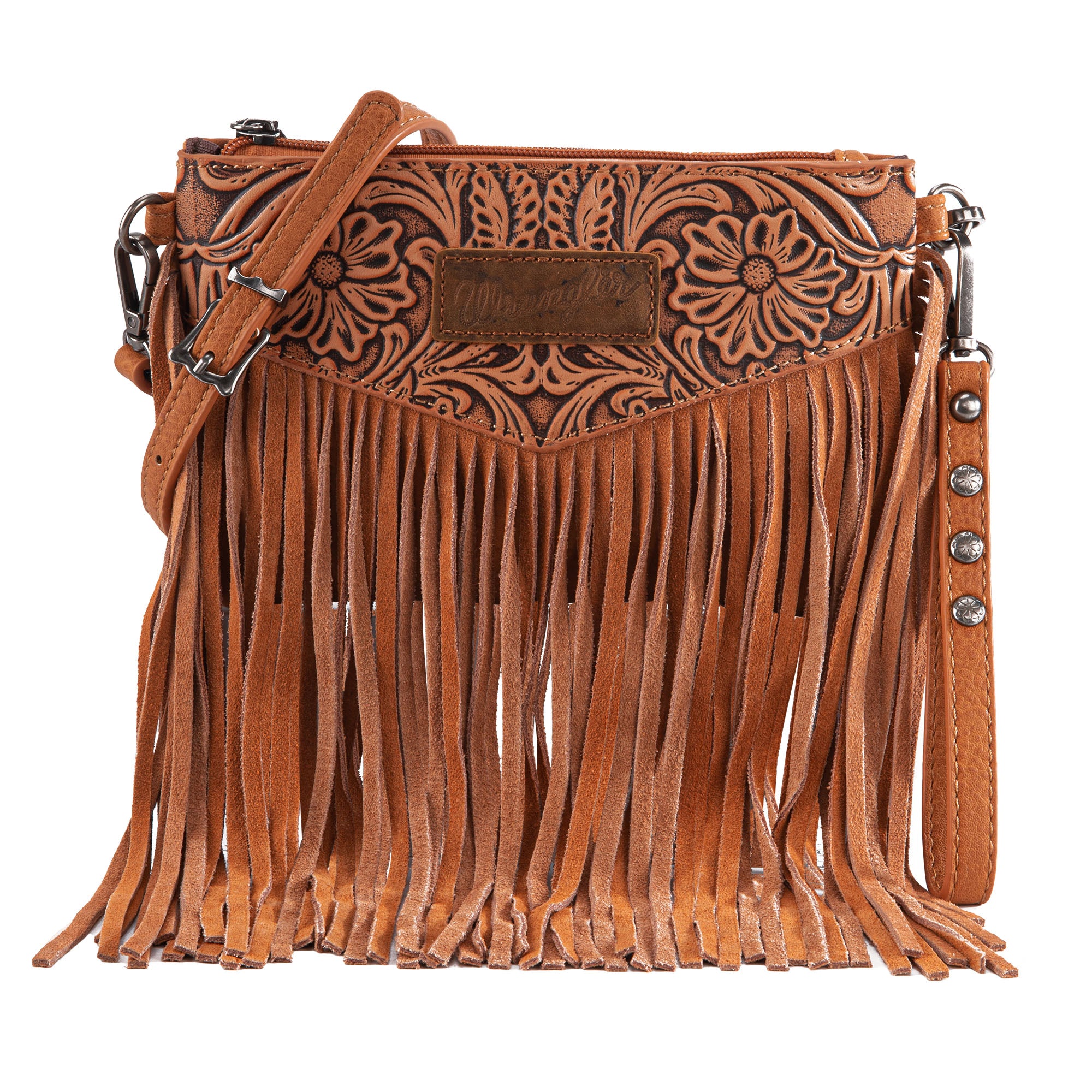Wrangler Vintage Floral Tooled Collection Fringe Crossbody - Cowgirl Wear