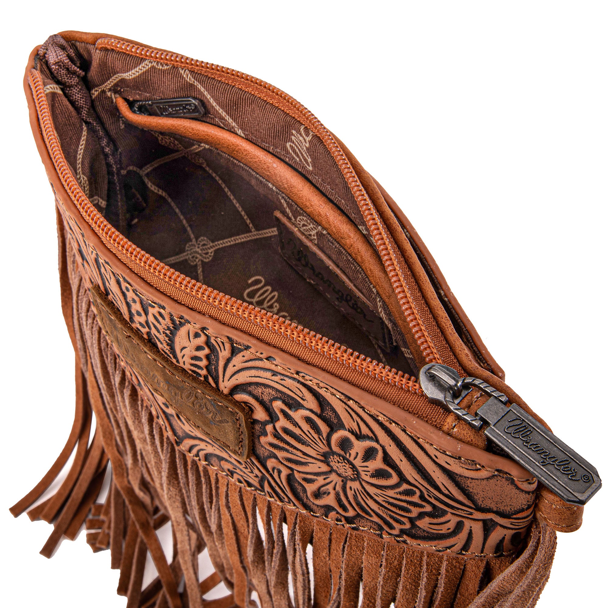 Wrangler Vintage Floral Tooled Collection Fringe Crossbody - Cowgirl Wear
