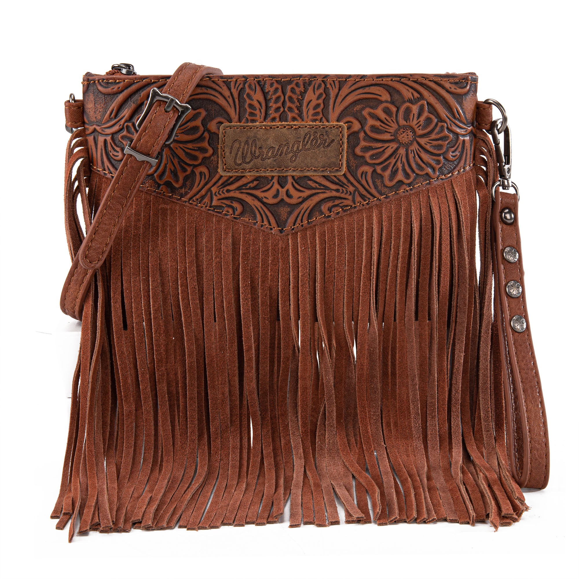 Wrangler Vintage Floral Tooled Collection Fringe Crossbody - Cowgirl Wear