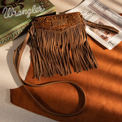 Wrangler Vintage Floral Tooled Collection Fringe Crossbody - Cowgirl Wear