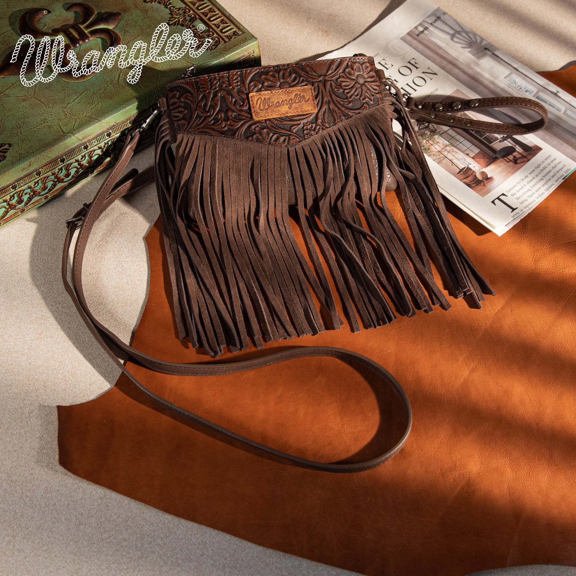 Wrangler Vintage Floral Tooled Collection Fringe Crossbody - Cowgirl Wear