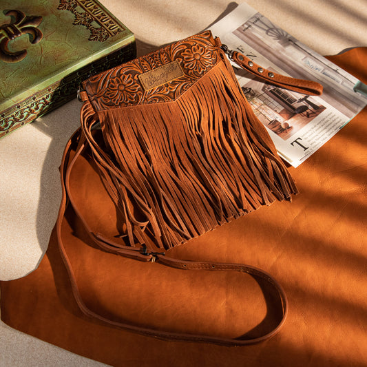 Wrangler Vintage Floral Tooled Collection Fringe Crossbody