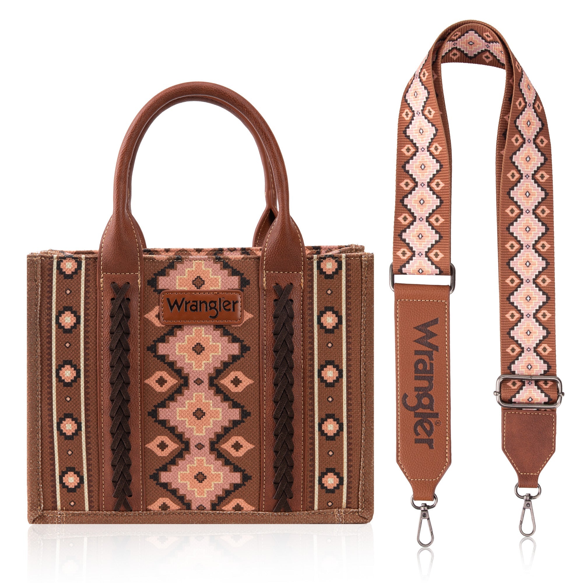 Wrangler Aztec Southwestern Pattern Dual Sided Print Canvas Tote/Crossbody Bag Collection - Cowgirl Wear