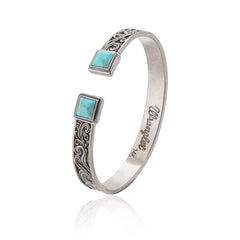Wrangler Silver Western Natural Stone Engraved Cuff Bracelet