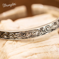 Wrangler Silver Western Natural Stone Engraved Cuff Bracelet