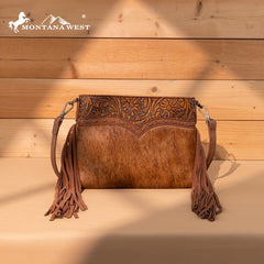 Trinity Ranch Floral Tooled Hair-On Cowhide Crossbody