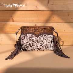 Trinity Ranch Floral Tooled Hair-On Cowhide Crossbody