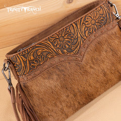 Trinity Ranch Floral Tooled Hair-On Cowhide Crossbody