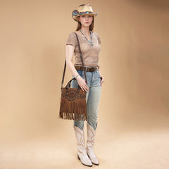 Trinity Ranch Aztec Tooled Fringe Concealed Carry Tote