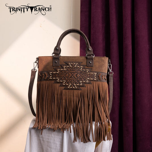 Trinity Ranch Aztec Tooled Fringe Concealed Carry Tote