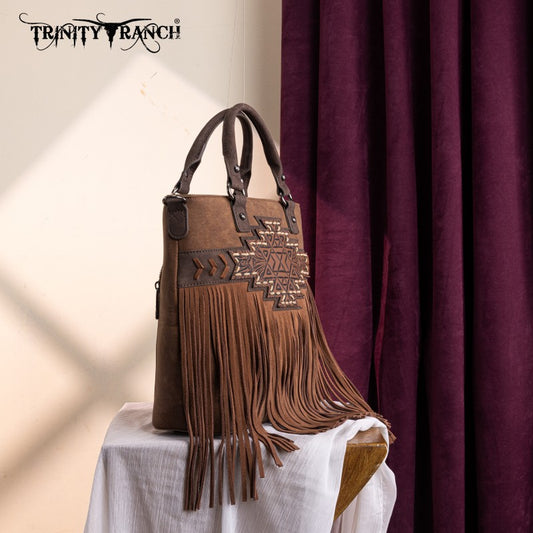 Trinity Ranch Aztec Tooled Fringe Concealed Carry Tote